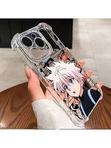 a la UE (DE y ES) Funda de teléfono con motivo de anime Hisoka, compatible con iPhone 16, 15, 14, 13, 12, 11 Pro Max, X, XR, XS Max, 8 y 34 Plus, con parte trasera suave y transparente para protección contra caídas. - Plateado - Ver 6