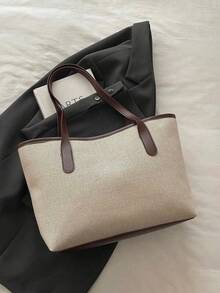 新款极简复古大容量手提包，拉链开口，轻便柔软的单肩包，适合女士日常休闲使用 - 咖啡棕 - 查看 5