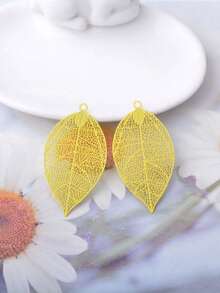 10pcs Light Golden Leaf Charms Filigree Jewelry Pendants