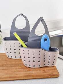 1 Hanging Kitchen Sink Storage Rack With Quick Drainage System, Space Saving Multi Grid Design, Durable Perforated Drain Pan, Suitable For Small Kitchen Utensils, Tableware, Vegetables, Fruits, Hanging Design, Adjustable Shoulder Strap