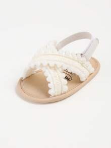 Infant/Toddler Girls/Boys Summer Sandals Open Toe Lace Princess Flat Wedding Shoes, Soft Non-Slip Soles, Pre-Walker - White - View 9