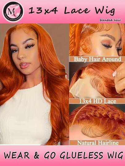 180% Density Natural Black Color 13x4 HD Transparent Lace Front Wigs Pre Plucked Hairline Wigs Natural Black(Blended Wigs-A Mix Of Human Blended Hair And Synthetic) Glueless Body Wave Human Blended Hair Women's Fashion Wig Suitable For Daily Wear Or Gatherings