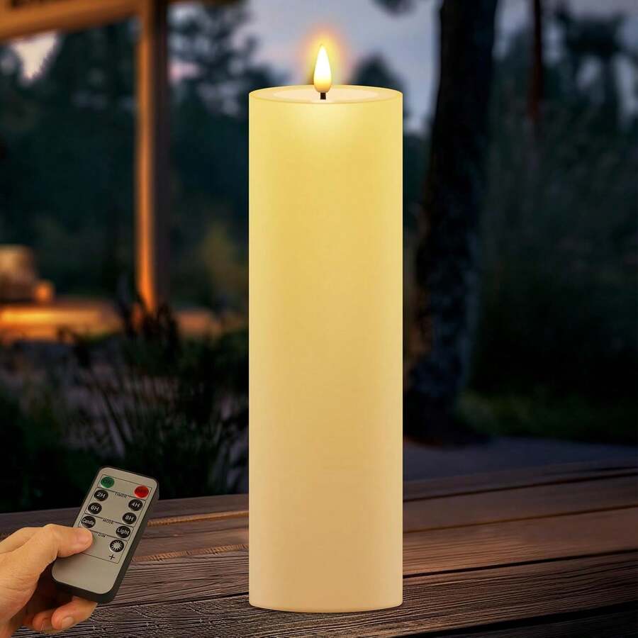 1 Bộ nến không lửa nhấp nháy kèm điều khiển từ xa và pin, 4 nến sáp màu ngà kích thước 30cm, nến chạy bằng pin, trang trí bàn tiệc cưới, trang trí Lễ Tạ ơn. - màu trắng ngà - Xem 1