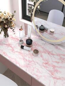 1Roll Pink Marble Contact Paper Glossy Wallpaper Stick And Peel Self Adhesive Removable Waterproof Wall Covering For Table Countertop Cabinet Drawer Cabinet Sticker - Baby Pink - View 4