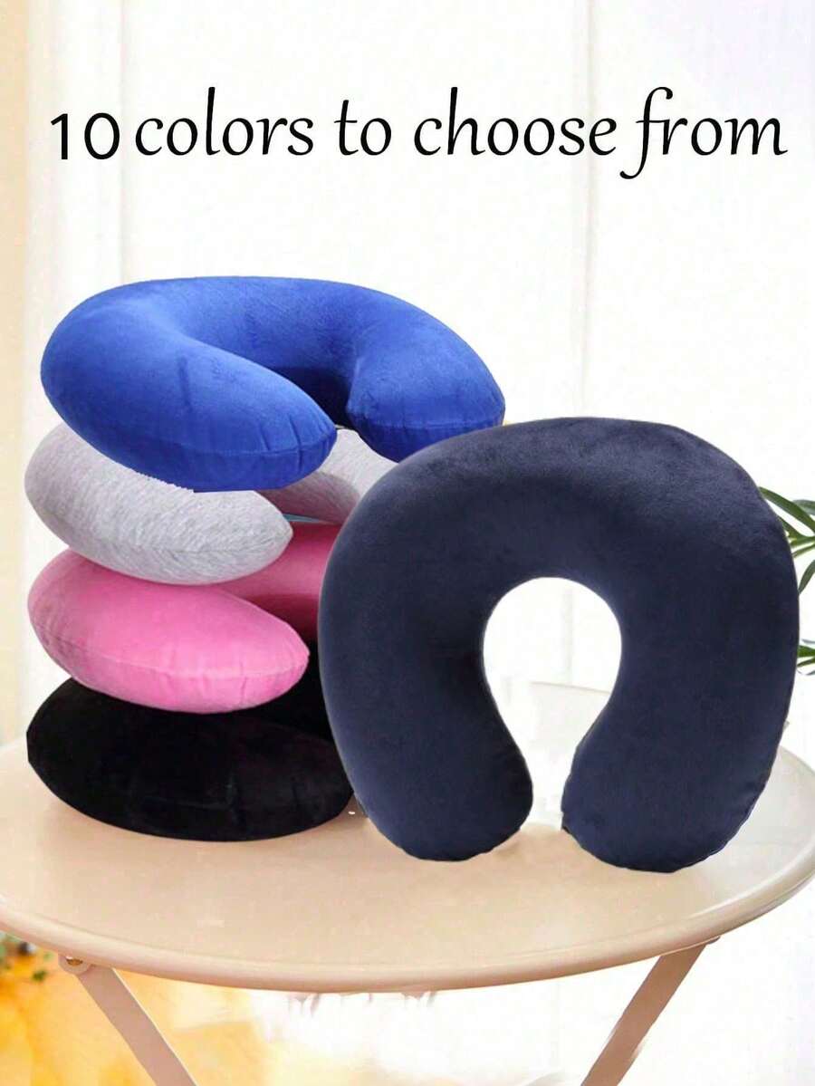 1pc Inflatable Travel Neck Pillow, U-Shaped Airplane Pillow With Snap Soft Cover, Portable Neck Support Cushion For Students And Adults, Neck Support And Cervical Protection For Studying, Car, Office, Travel, And Commuting, Essential For Mail Carriers - Multicolor - View 1