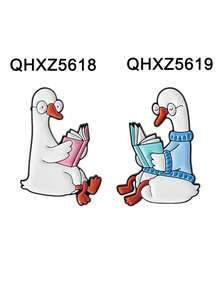 1pc/Set Silly Goose Reading Brooch Enamel Pins Cartoon Cute Couple Goose Reading Brooches Backpack Lapel Badge Jewelry Gift For Friends - Multicolor - View 4