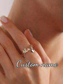 Customized Name Ring, Personalized Jewelry, Stainless Steel Gold/Silver Adjustable Ring, Couple Gift - Silver Heart Ring - View 6