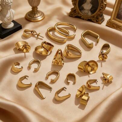 50/20个不锈钢饰品夹，包括种子形夹、皮绳夹、U形夹、偏置吊坠夹、项链吊坠夹，DIY珠宝配件