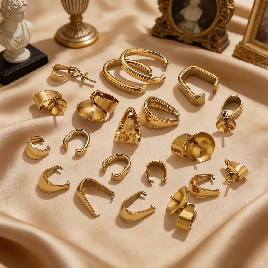 50/20个不锈钢饰品夹，包括种子形夹、皮绳夹、U形夹、偏置吊坠夹、项链吊坠夹，DIY珠宝配件