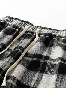 男士休闲格纹条纹直筒裤，轻薄透气，春夏款，1件装 - 灰色 - 查看 3