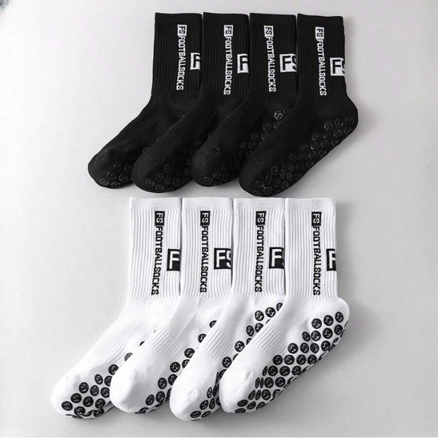 1/2/4/10pcs Men/Women Anti-Slip Grip Socks, Suitable For Sports Like Football, Basketball, Baseball, American Football, Cycling, Running, Hiking, Tennis, Skateboarding, Breathable Cushioned Professional Fitness Socks - Black and White - View 1