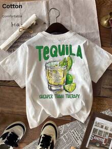 女裝春夏季新款，寬鬆短袖T卹基礎款，適合情人節、狂歡節、海灘聚會及婚禮等場合，趣味龍舌蘭設計，舒適透氣日常穿著首選，summer、spring、valentine‘s day，carnival、beach、party， wedding，birthday，gym，going out，elegant，vay2 - 白色 - 查看 5