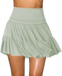 Women's Mini Skirt Skort Flowy Pleated High Waisted Ruffle Tennis Skirts For Women Athletic Skater Golf With Shorts Pockets - Green - View 12
