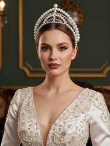 1pc Elegant & Luxurious Faux Pearl Headband, Bridal Wedding Hair Accessory, Suitable For Holidays, Parties, Galas, Performances - Silver - View 9