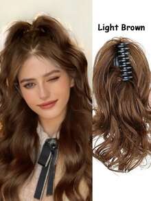 Extensiones de cabello postizo con cola de caballo glamorosa y rizada de aspecto natural, de 12 pulgadas, voluminosas y gruesas, resistentes al calor, sintéticas de lujo con cierre sin deslizamiento para cabello fino, para fiestas, bodas y uso diario (colores: negro natural, marrón claro, marrón oscuro, negro con tono marrón) - Multicolor - Ver 16