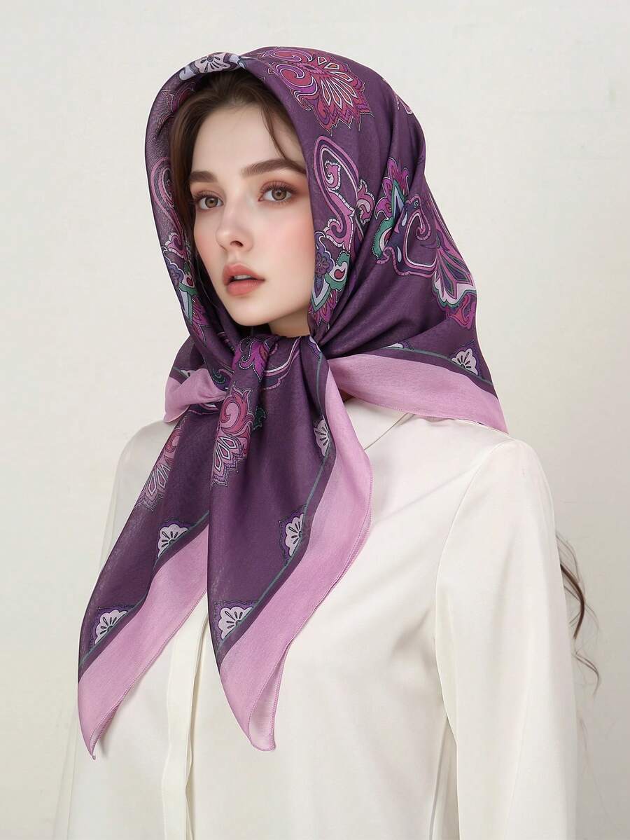 1 chiếc khăn choàng nữ họa tiết Paisley phong cách Bohemian, dài 90cm, phụ kiện đa năng, phù hợp cho sử dụng hàng ngày, du lịch, nghỉ mát, đi biển và các dịp khác. - Màu Lilac Tím - Xem 1