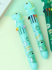 1pc/2pcs/3pcs Dinosaur Theme 10-Color Retractable Ballpoint Pen, Fun Creative Stationery Gift, Multi-Color Combination, Essential For School And Office, Kindergarten Reward Gift - Black - View 5