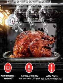 1支糖果/油炸温度计，即时读数，厨房温度计，指针式温度计，油温计，不锈钢杆肉类烹饪温度计，带锅夹的油炸温度计 - 彩色 - 查看 2