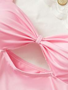 女士性感粉色内衣，浪漫修身腰部和褶皱胸部设计，镂空下摆，蝴蝶结装饰，荷叶边点缀，露背性感睡衣，情人节礼物 - 粉色 - 查看 9