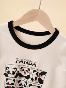 Girls' Cotton Panda Cartoon Print Pajama Set, Long Sleeve Top And Pants, Homewear For Teens, Spring/Autumn - Beige - View 3