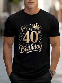 Corona dorada brillante junto al texto festivo en inglés que celebra el cuadragésimo cumpleaños con tipografía elegante y destellos alegres camiseta de hombre 100% algodón 220g - Negro - Ver 1