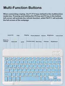 AKKHOO 10 英寸超薄无线键盘，可充电静音，适用于平板电脑/笔记本电脑、iPad 迷你键盘，尺寸：9.84 英寸 * 5.90 英寸 * 0.24 英寸 - 藍色 - 查看 6