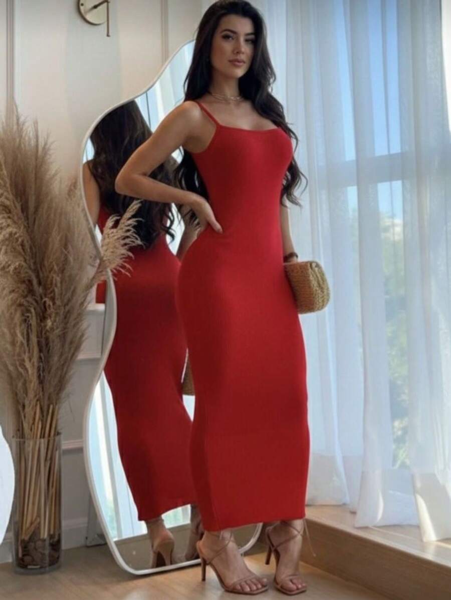 PUISSANT- LONG KNITTING KNITTING MODAL MIDI STRAP DRESS | Mode de Mujer ...
