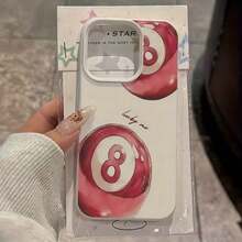 1pc Transparent Metal Button Minimalist Personalized Pink Numeric Billiard 8 Pattern Phone Case, Suitable For IPhone 16 Pro Max, 17/16/15/14 Plus, 13/12/11, Air - 多色 8 - 查看 3