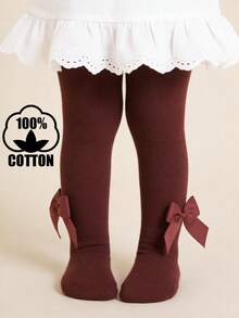 1 Pair Cotton Bow Decor Baby Tights, Infant Stirrup Leggings - Red - View 8