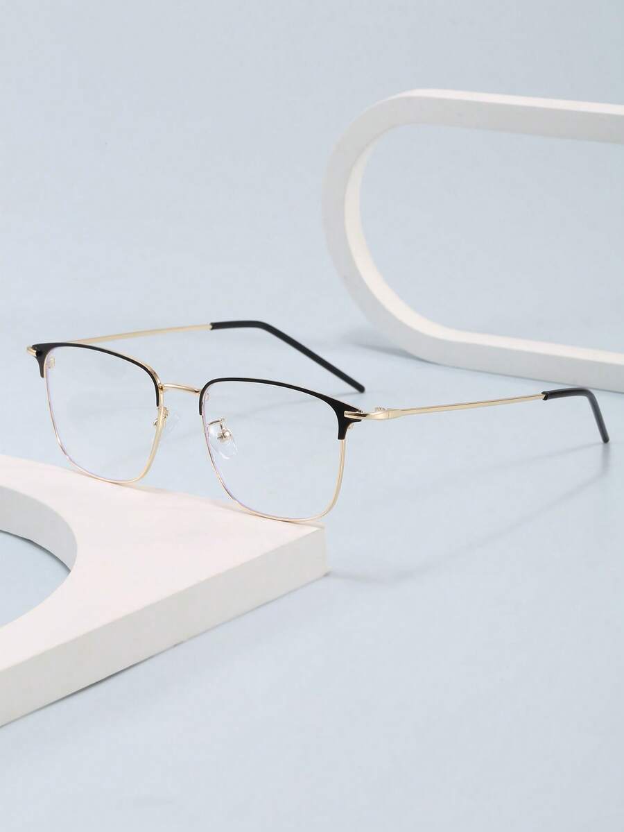1副男士超轻金属眉框时尚无度数眼镜，复古装饰眼镜框，日常通勤、阅读、搭配、购物和送礼的最佳选择 - 無色 - 查看 1