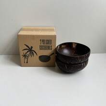 8pcs Set Natural Polished Coconut Shell Bowls With Wooden Spoons, Handmade Coconut Bowls, Salad Bowls, Smoothie Bowls, Tableware Gift Set