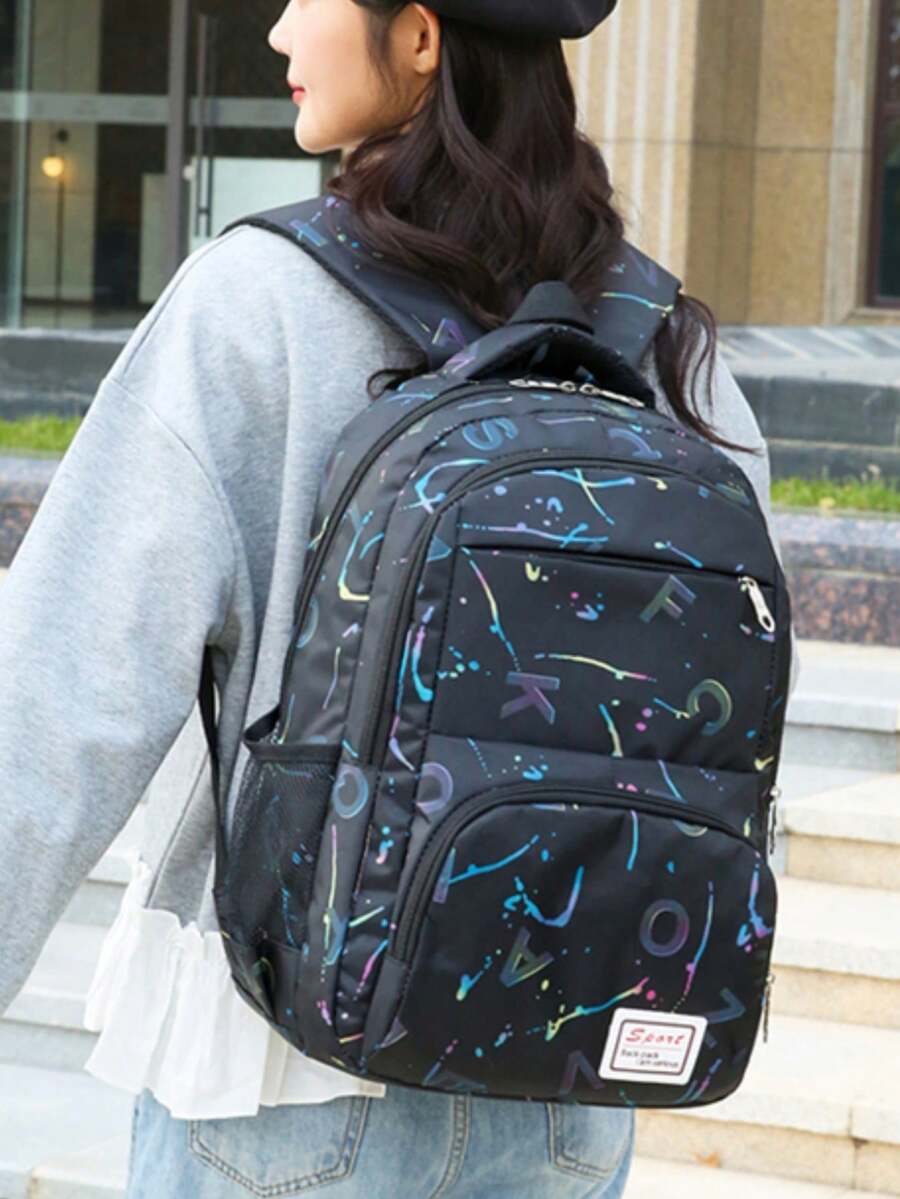 3 PiecesClassic Large Capacity Versatile Fashionable Backpack Set, Suitable For Travel And Back To School - Black - View 1