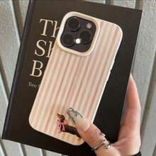 1 pieza Funda de teléfono con material TPU, diseño de lazo rosa y rayas de salchicha, compatible con iPhone 17 Pro Max/17/16 Pro Max/15/13/12/11, S20 FE/A15/S24/A55, Redmi Note 11/Note 12/Note 13 Pro, cobertura completa y protección suave anti-caídas - Blanco - Ver 2