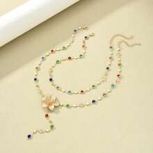 Vintage Colorful Rhinestone Multi-Layer Necklace Cross Pendant Zinc Alloy Gold Plated Stacked Wear Collarbone Chain - Kiểu 4 - Xem 3