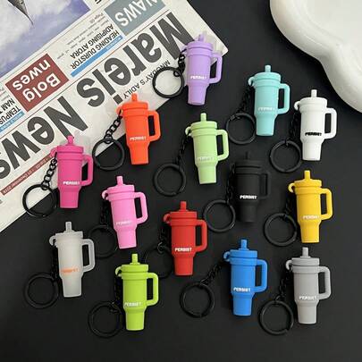 5/10pcs Plain Color Casual, Yoga Insulated Cup Keychain, Yoga Studio Soft Insulated Cup Creative Souvenir Keychain, Fitness Water Bottle Backpack Pendant