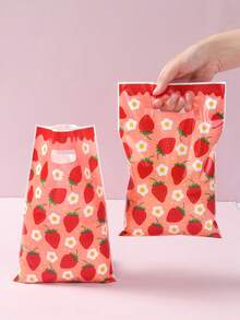 10/25/50个装草莓图案礼品袋，礼品包装袋，手提袋，礼品包装袋，收纳袋，草莓派对回礼袋，粉色/红色生日装饰，婚礼用品，婴儿派对回礼，性别揭晓派对用品，草莓生日装饰，节日派对用品，派对回礼 - 草莓 - 查看 3