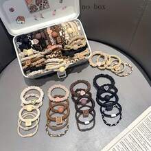 25pcs Boho Chic Women's Hair Tie Set - Cute & Sweet Bracelet Style, Gentle On All Hair Types, Elastic Bands With Heart Charms & Beads, Perfect For Ponytails & Sports, Bohemian Style, Hair Ties Ponytail Holders Hair Elastics Hair Rubber Bands Scrunchies Hair Rope, Hair Bobbles Hairbands - 25個隨機混色混款髮圈 - 查看 6