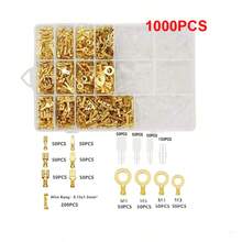 1000 Pieces Insulated Cable Connector Set With Ring, Fork And Spade Terminals, Electrical Crimping Tool Assortment For Automotive, Home And DIY Wiring Projects, Power Tools, DIY Accessories, Terminal Assortment - 金色 - 查看 7