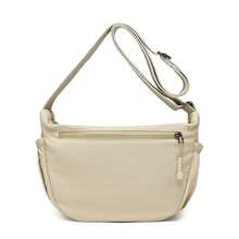 Bolso bandolera para mujer, de color liso, con forma de media luna, ligero, con correa larga - Blanco - Ver 4