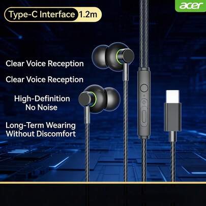 Acer OHW302 In-Ear Wired Headphones: High-Fidelity Sound Accurately Reproduces Details; Noise Cancellation Filters Out Background Noise To Improve Call Quality; Low Latency Adapts To Gaming Needs; Compatible With Multiple Devices Including Mobile Phones And Computers.