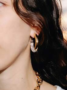 水钻耳环，简约优雅闪亮耳环，圆形合金水钻首饰，女士首饰，夸张圆形设计，独特百搭耳环 - 彩色 - 查看 1
