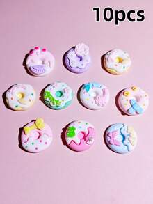10/30个随机混合迷你彩色亮面马卡龙和甜甜圈手工DIY首饰配件，奶油色树脂工艺材料 - 卡通款 - 查看 9