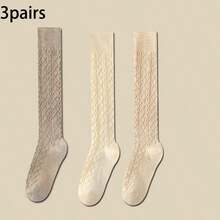 1/3/6 Pairs Solid Color Knee-High Socks For Women, Ribbed Design, Japanese Style, Leg Shaping, Slim, Warm, Over-The-Knee Socks For Spring, Autumn, Winter - Multicolor - View 7