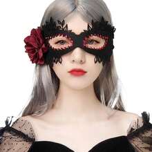 Rhinestone Masquerade Face Masks Black Sparkly Carnival Mardi Gras Mask For Halloween Christmas Cosplay Party Prom - Flower - 查看 3