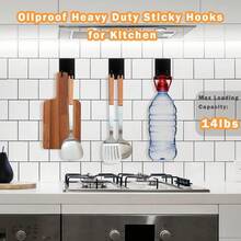 4-6pcs Stainless Steel Adhesive Hooks, Strong Sticky Bathroom Kitchen Organizer Hooks, Suitable For Hanging Hats, Coats, Keys, Etc. (Black) - Black - View 4