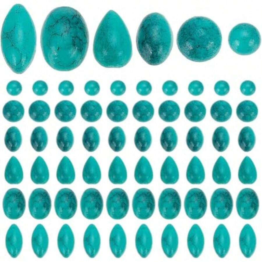 300pcs Mini Stone Ccons 6 Ss Ntetic Turquoise Ccon Blue Texture Gemstone Alf Round Turquoise Flatback Dome Cameos  DIY Ear Acelet Necklace Ewelry Ma 3-8x2-4mm - As Pic - View 1