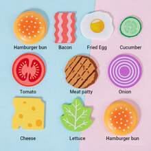 1pc Wooden Hamburger Stacking Game, Food Themed Matching Toy With Flashcards, Suitable For Children 2+ - Multicolor - View 6