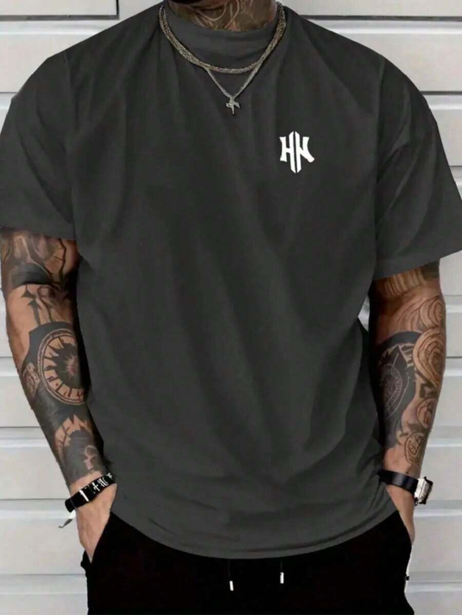 Camisa Masculina Estampa Minimalista de 2H T-shirt de manga curta Algodao com decote redondo para homem Escrita 2H - Graphite - Visão 1