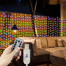 8 功能遥控 USB 供电 LED 窗帘灯，装饰仙女灯串，适用于花园、生日、派对、露营、斋月、墙面背景、室内、室外、情人节、婚礼等场合。 - USB窗簾燈串 - 查看 19