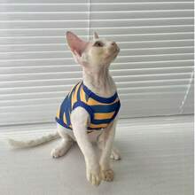 Hairless Cat Devon Rex Striped Vest, Small/Medium Pet Clothing, Machine Washable For Home Wear - Blue - View 4